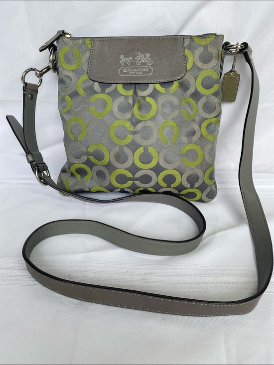 Coach Handbags - Coach 43033 Op Art Gray and Lime Signature Canvas Crossbody Bag